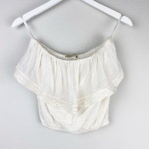 Arden B Boho Beige Strapless Crop Top | Size Small